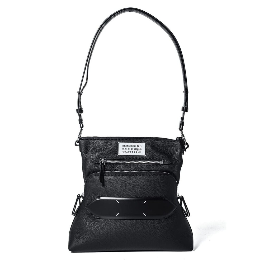 MAISON MARGIELA 5AC Shoulder Bag Black Grained Leather Crossbody Satchel 11 Logo